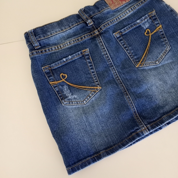 The Childrens Place Distressed Embellished Jean Skirt Girls Size 14 - Picture 7 of 15